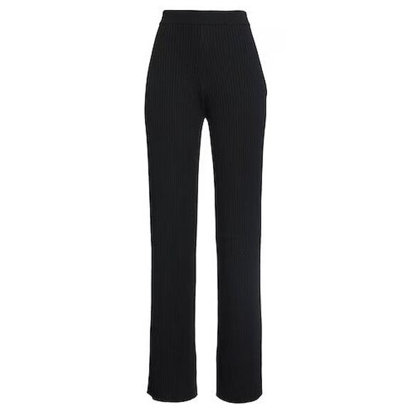 Chloé Ribbed Woolblend Flared Pants - S Black High Rise Pull On